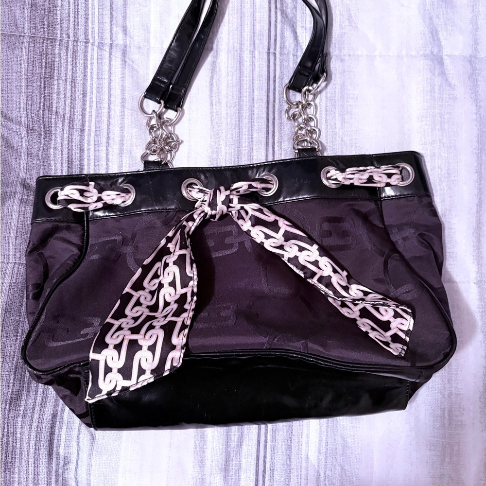 Black Shoulder Bag with Print Accent